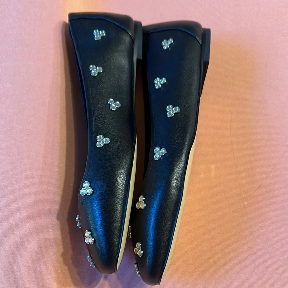 New Stuart Weitzman  Leather Black Rhinestone Embellished Flats. Size 8.… - Picture 5 of 9